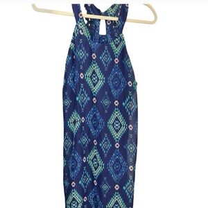 Blue and Green Geometric Print Dress